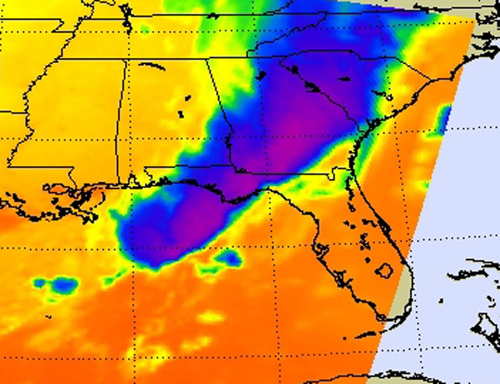 NASA Spots the Frigid Thunderstorm Cloud tops That Brought Severe Southeastern U.S. Weather